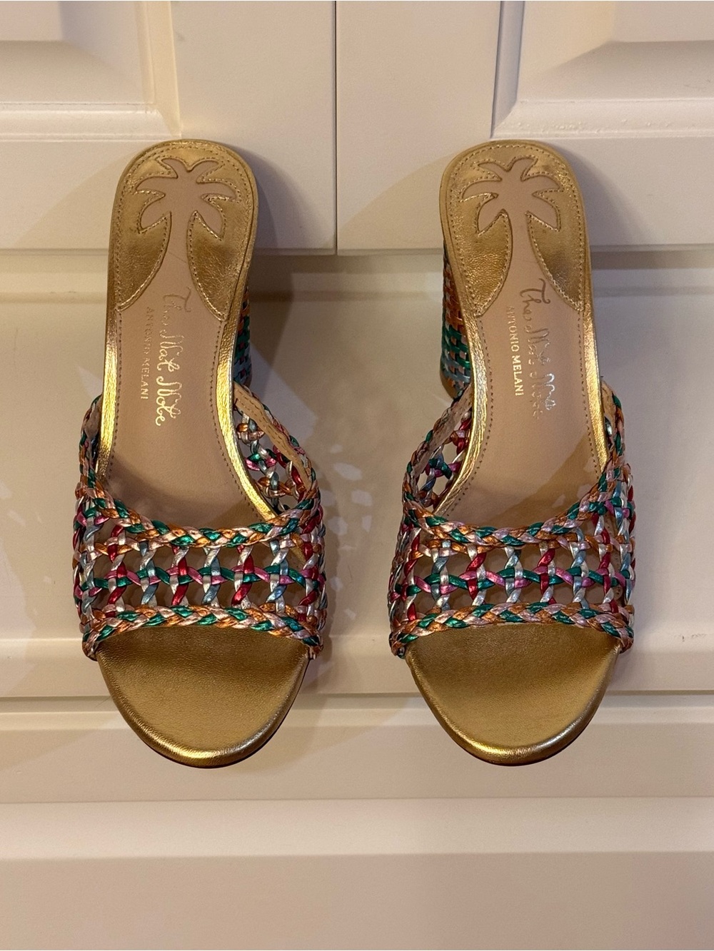 Brand New Antonio Melani x The Nat Note 'Riviera' Woven Metallic Mules